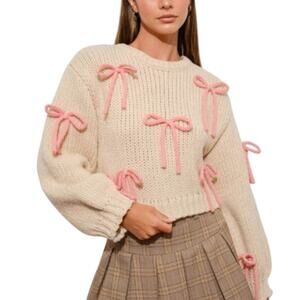 NEW Pretty Garbage Boutique Chunky Knit Bow Sweater Large